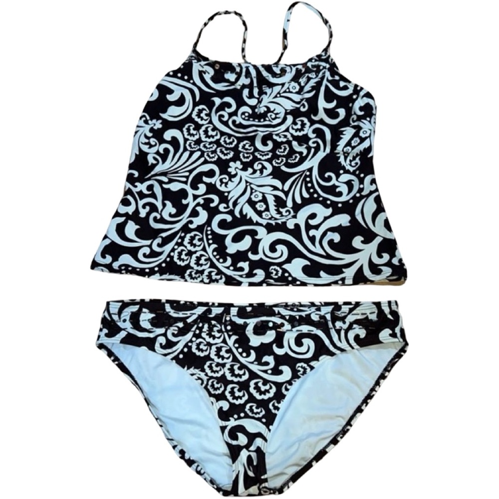 Women's Jantzen Paisley Silhouette High Neck Tankini Swim Top & Bottoms size 16